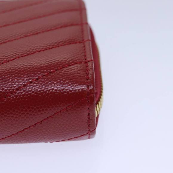 SAINT LAURENT Compact Wallet Leather Red Gold BOW01 Auth 85840 - Picture 15 of 16